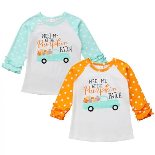 

Hot Selling Toddler Baby Girl Pumpkin Pattern Long Sleeve Ruffles T-shirt Top Clothes Halloween T-Shirts