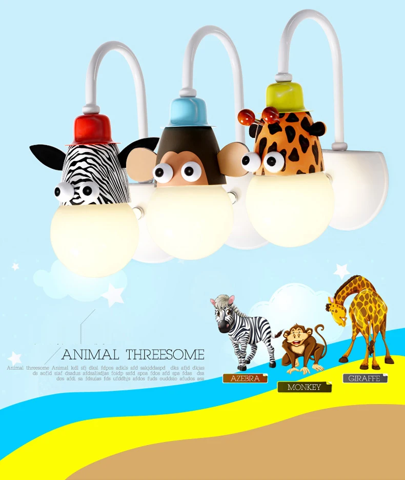 

Novelty Cartoon Animal Heads LED Wall Light Giraffe Zebra Monkey Penda Cow Tigar Wall Lamp for Children's Kids Bedroom bedside