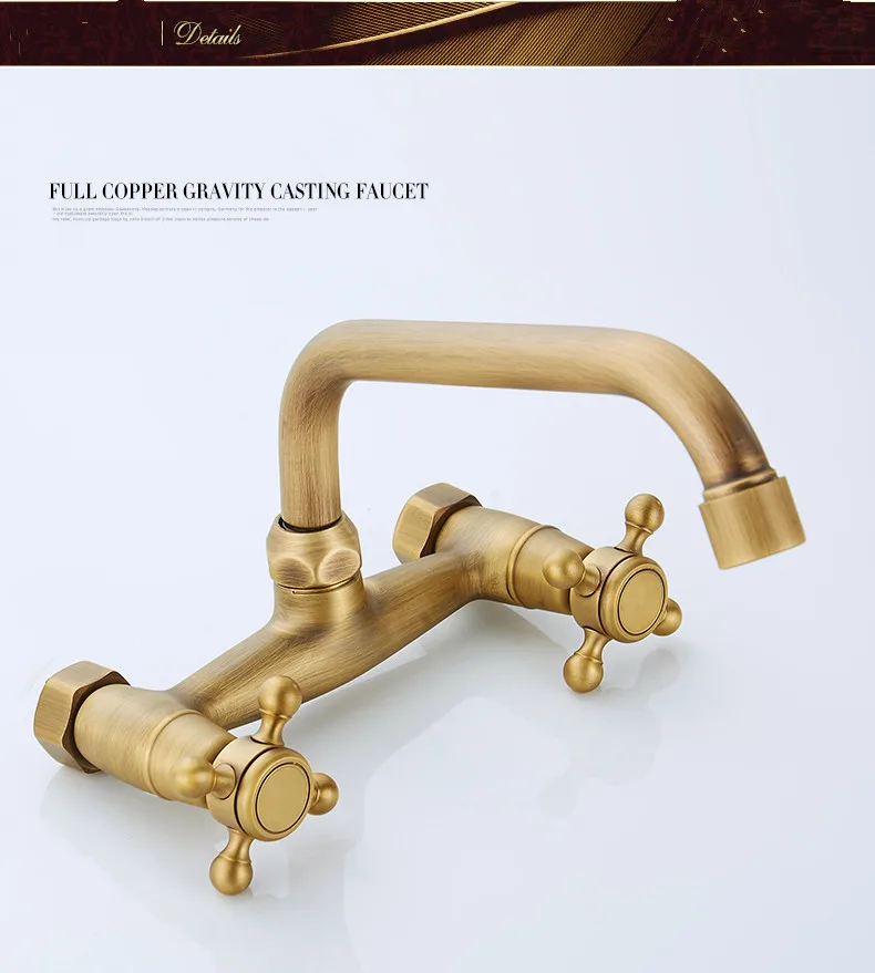 ZGRK Bronze Bathroom Faucet Wall Mounted Basin Faucet 360 Degree Rotation Double Handle Crane Cold Hot Water Mixer Tap Torneira