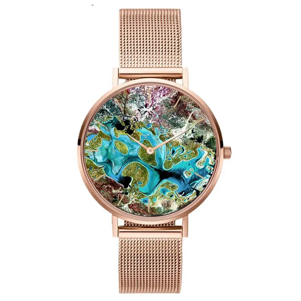 

2018 Fashion Creative Coral Shell Pattern Silver Rose Gold Mesh Stainless Steel Strap Women Casual Quartz Wrist Watches Gift