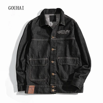 

Denim Jacket Men Bomber Jackets 2019 Autumn Winter Fashion Cotton Print Outwear Cowboy Male Jeans Jacket Men Plus Size M-5XL