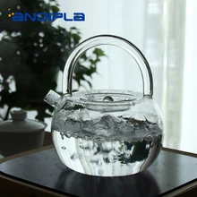 Японский стиль 770 мл короткий термостойкий прозрачный стеклянный чайник большой емкости вареный чайник домашний кунг-фу чайный сервиз, кружка для вина чайник