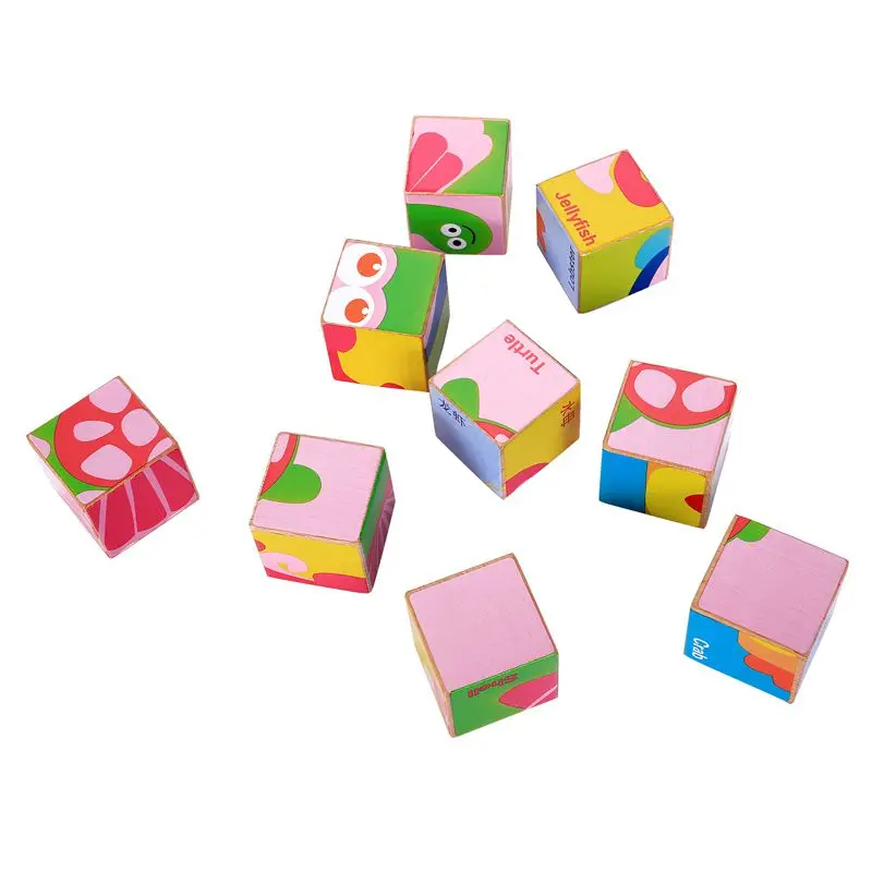 MWZ Деревянные игрушки мультфильм шесть сторон живопись строительный блок 3D игрушки дети для раннего развития Jouet подарок на день рождения