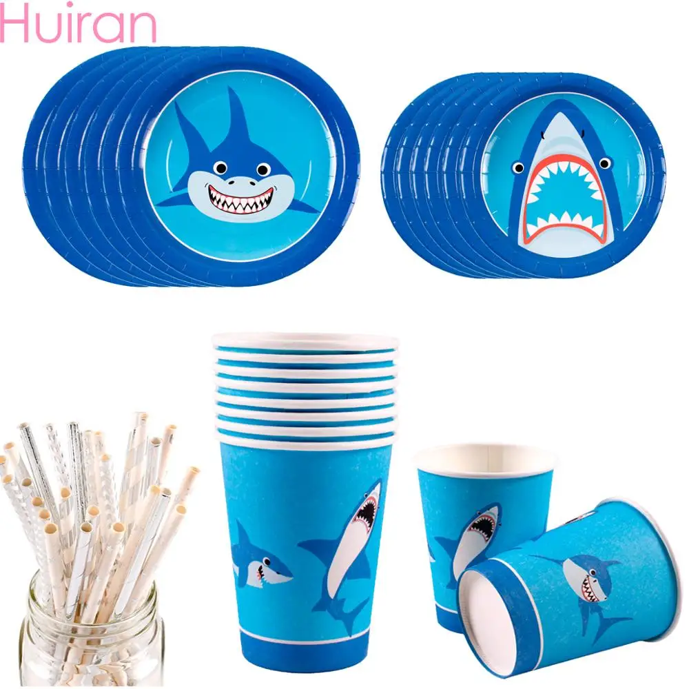 

HUIRAN Disposable Tableware Disposable Paper Plate Cups Decor Baby Shark Birthday Party Decor Kids Baby Shower Party Supplies