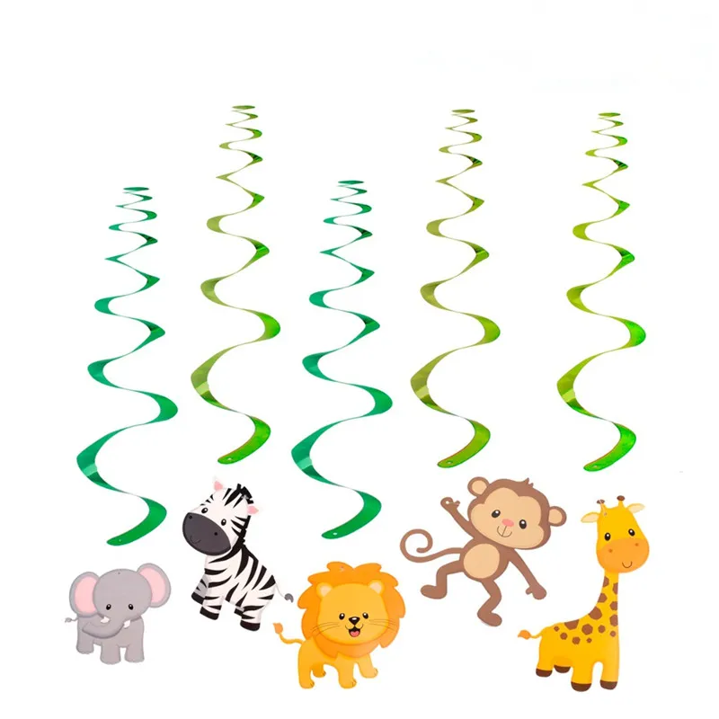 RECOMMENDED 8pcs Animals Ceiling Hanging Swirl Zebra Elephant Lion Dangling Streamers for Kids Birthday Party Spiral Ornaments Decoration