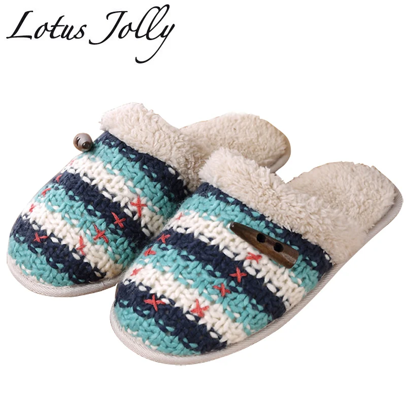 Women Shoes Winter Fur Home Slippers Knitting Wool Comfort Plush Warm House Slippers Indoor Outdoor Couple Zapatillas Mujer