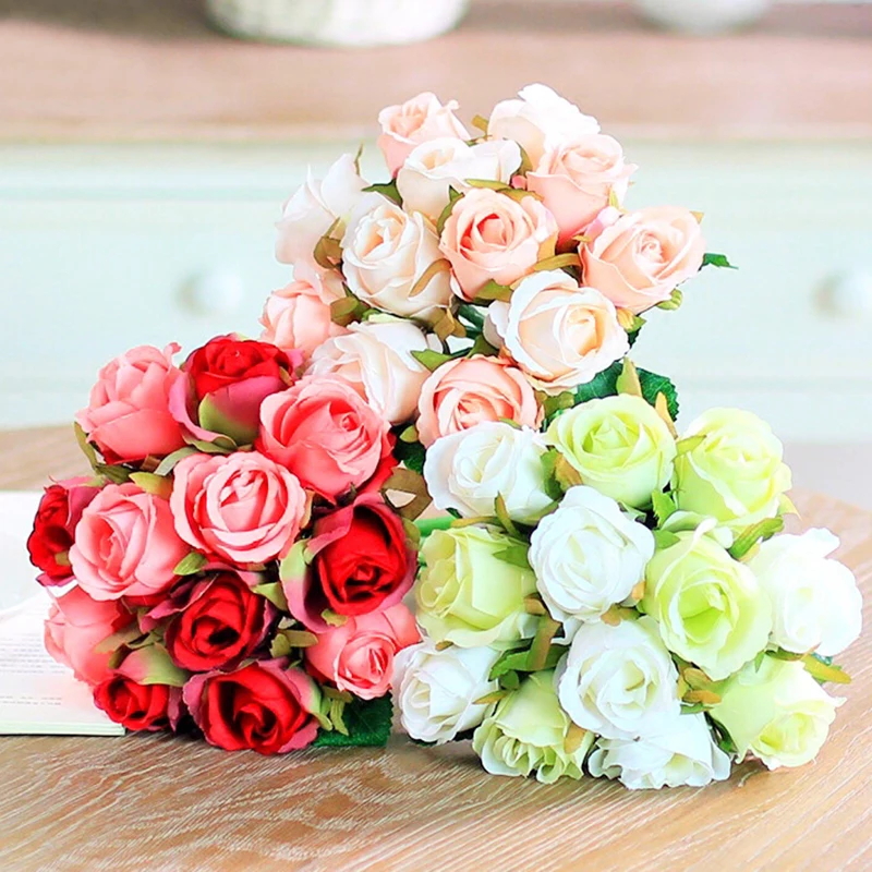 

12pcs Artificial Rose Bouquet Decorative Silk Flowers Fake Bouquets for Wedding Home Party Decoration Wedding Flowers