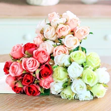 12 шт. искусственный букет роз Декоративные Шелковые Цветы Поддельные букеты для свадьбы дома вечерние украшения свадебные цветы