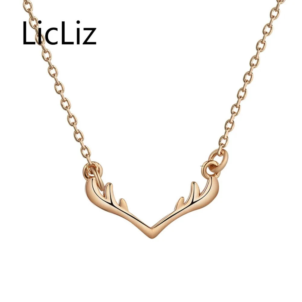 

LicLiz Fashion Gold Antler 925 Sterling Silver Pendant Necklaces for Women Jewelry Colgantes Mujer Moda 2018 Bijoux Femme LN0401