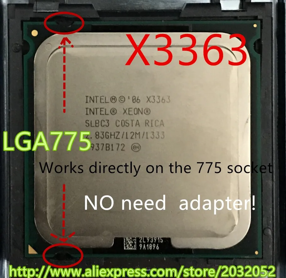computer processor list lntel Xeon X3363 2.83GHz/12M/1333Mhz/CPU equal to LGA775 Core 2 Quad Q9500 CPU,works on LGA775 mainboard no need adapter cpu chip