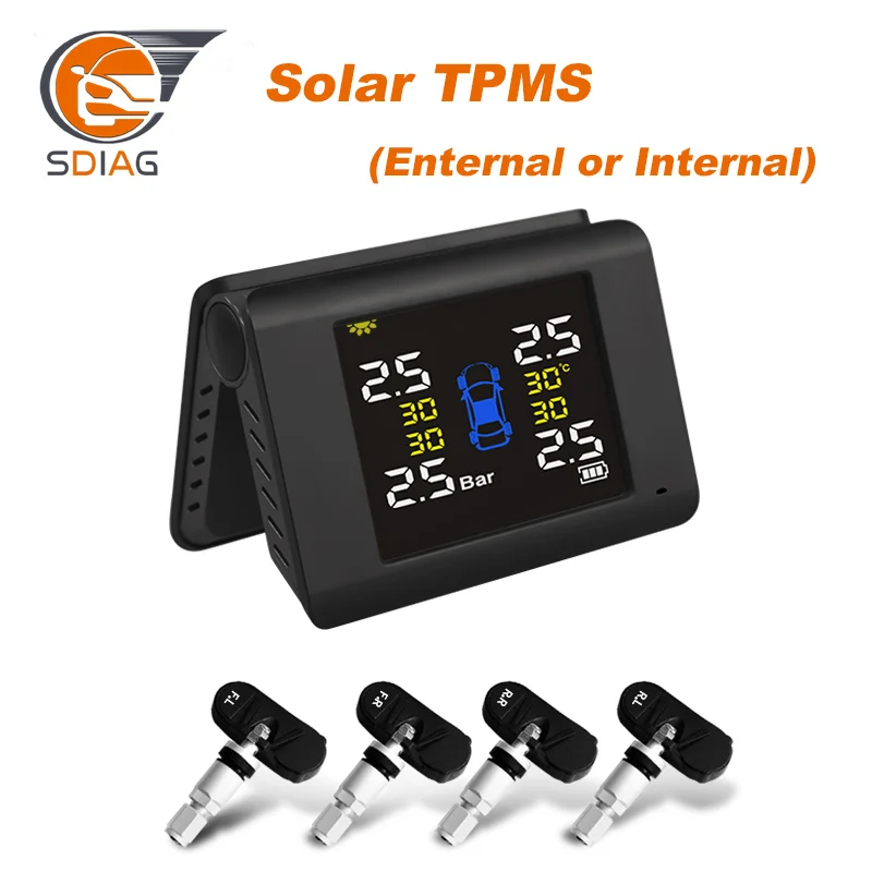 

TPMS Car Tire Pressure Monitoring System Alarm Windshield Tyre Sensor Solar Monitor Internal External Security Systems