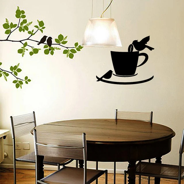 stickers coffee cup birds cafe kitchen vinyl wall sticker decal
