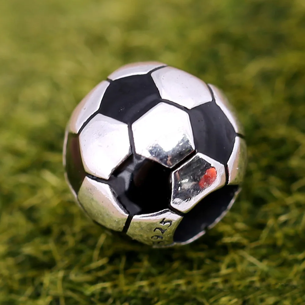 

Original 925 Sterling Silver Black Enamel Sport Football Charm Bead Fit Bracelet Women Jewelry