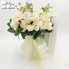 Perfectlifeoh buque de noiva букет невесты искусственный букет невесты Сатиновые розы/украшение на свадьбу реквизиты для букета
