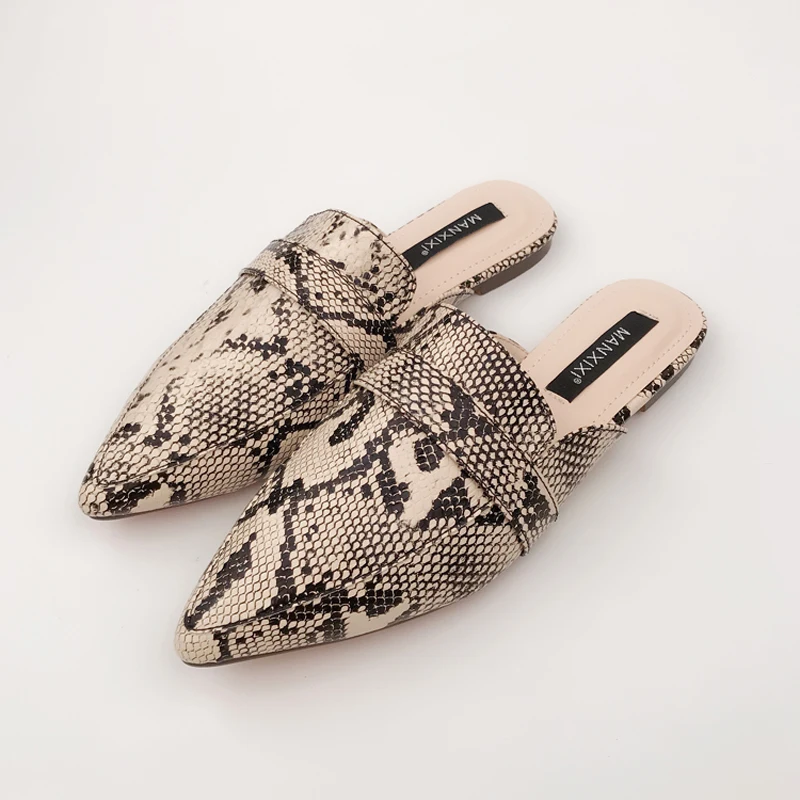 

Summer Flats Mules Lady Sandals Slippers Serpentine Slip on Pointed Toe Women Mules Outdoor Slipper Shoes Woman Slides Snake