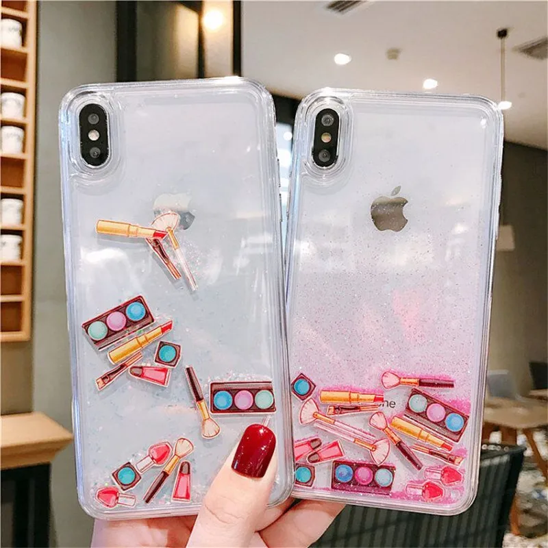 

Transparent Pink Glitter Powder Phone Case Cover For iPhone 6 6S 7 8 Plus X XS XR XSMAX Quicksand Dynamic Back Coque Cases Funda