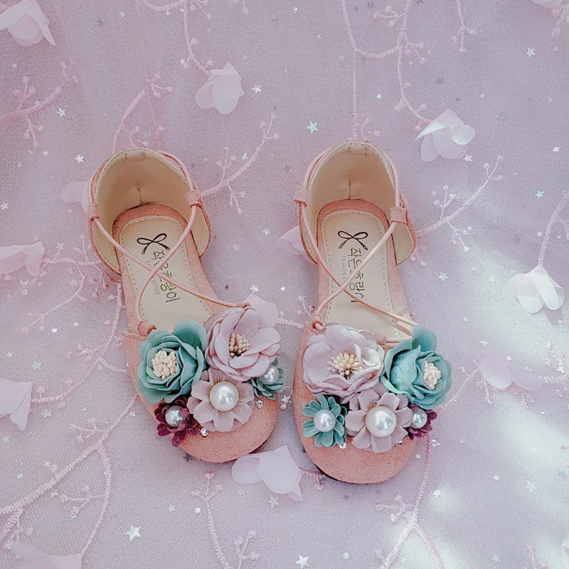 Весна г. ручной работы с цветами; туфли принцессы для девочек, украшенные стразами; сандалии с жемчугом