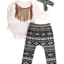 Комплект из 3 предметов, весенне-осенний комбинезон с длинными рукавами и кисточками для новорожденных девочек+ штаны+ повязка на голову, комплекты одежды для девочек от 0 до 18 месяцев
