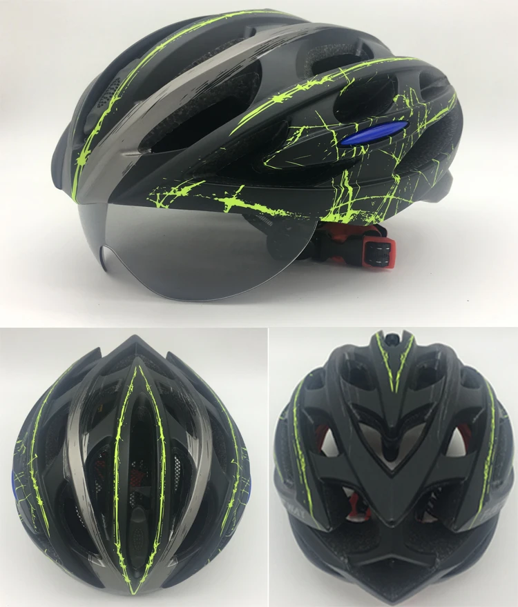 FASTERWAY blue green helmet with glass for MTB and road bike 3 Lens