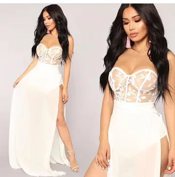 

High Quality Sexy Women Bodysuit Lace Sleeveless Strapless Bandage Bodysuit