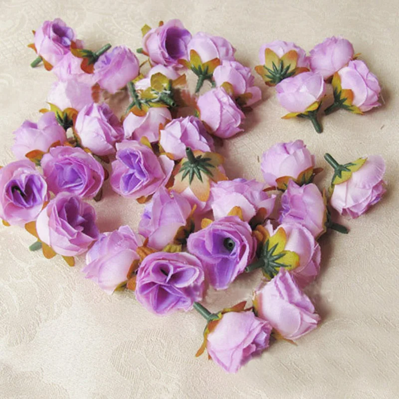 

100pcs/lot 3cm Mini Silk Tea Rose Head Artificial Flowers DIY Wedding Decoration Flower Head Brooch Multicolor Craft Ornaments