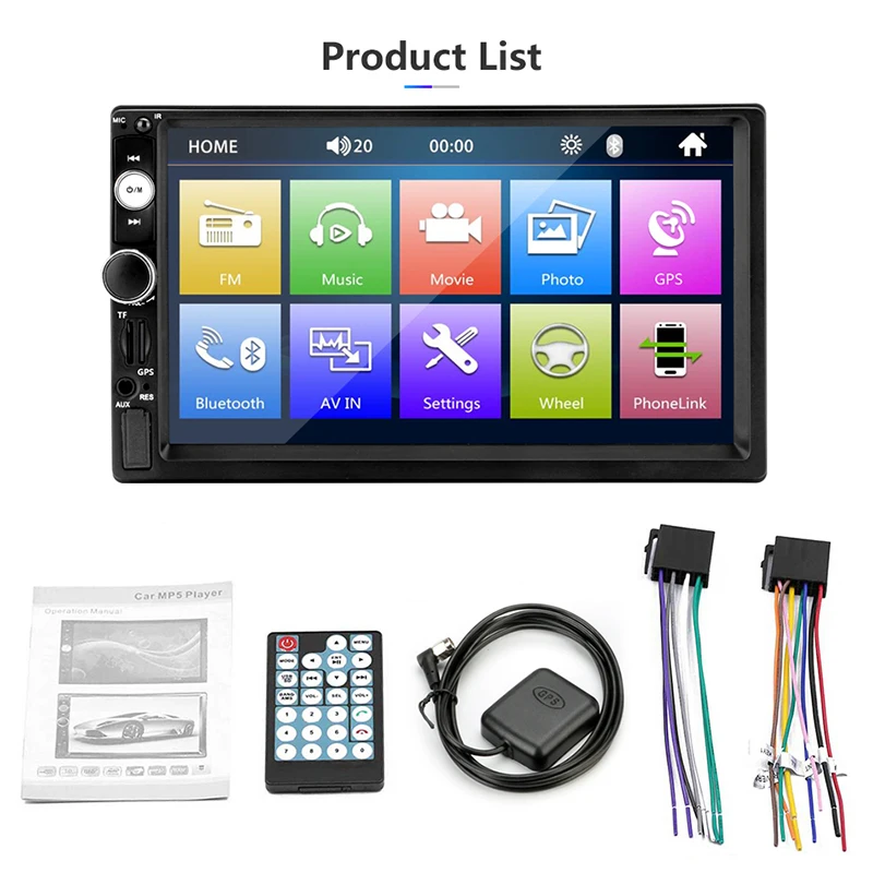 JMCQ Radio para coche 7 pulgadas HD Audio para coche MP5 controlador de volante Multimedia GPS navegación mapa Bluetooth imagen inversa para VW