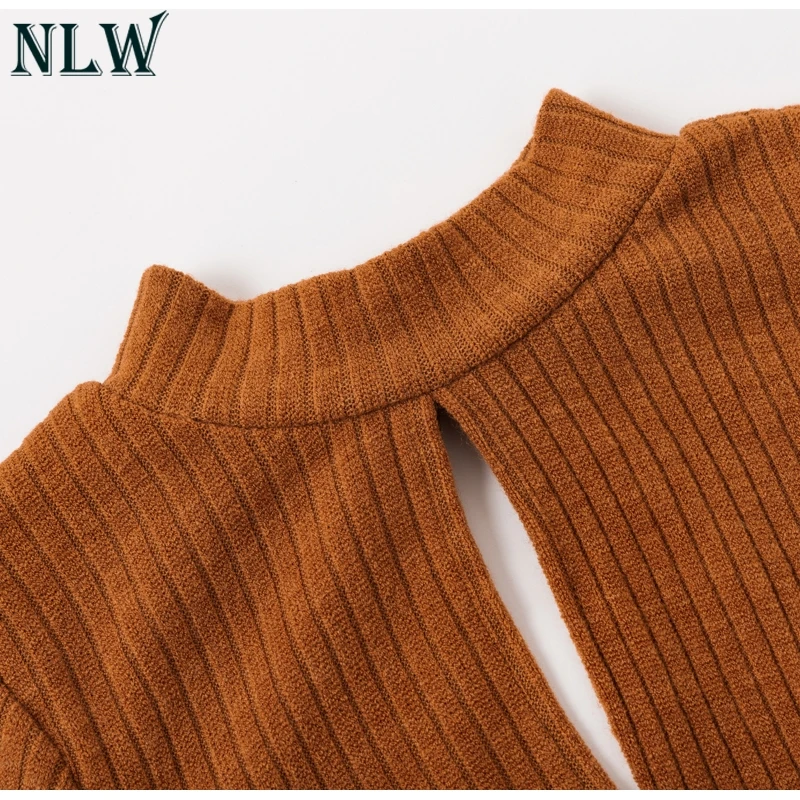 NLW с длинным рукавом сплошной серый сексуальный вязаный свитер Пуловеры High Street для женщин Зимний свитер с открытой спиной топ с бантом свитер