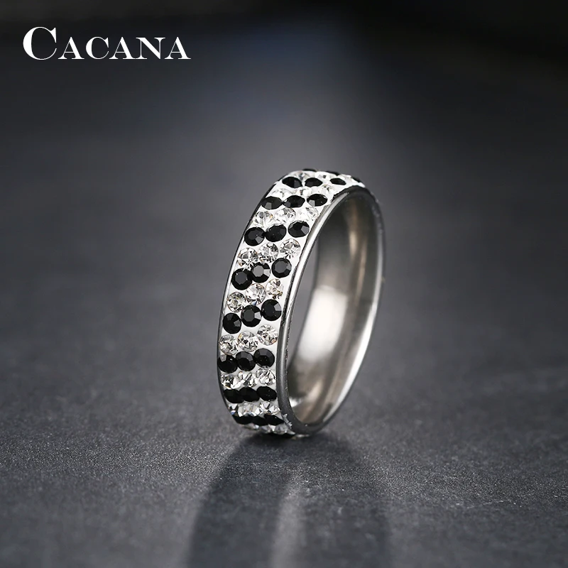 CACANA Stainless Steel Rings For Women Regular Pave Setting Cubic Zirconia Personalized Custom Fashion Jewelry Wholesale NO.R205