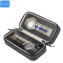 На молнии Роскошные два Часы чехол для путешествий Организатор хранения данных черный кожзам 2 слота карман коробка для часов, чехол кошелек EXW