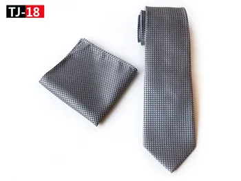 

8cm Unique Design Men Necktie Set Silver Gray Checkered Tie with Handkerchief