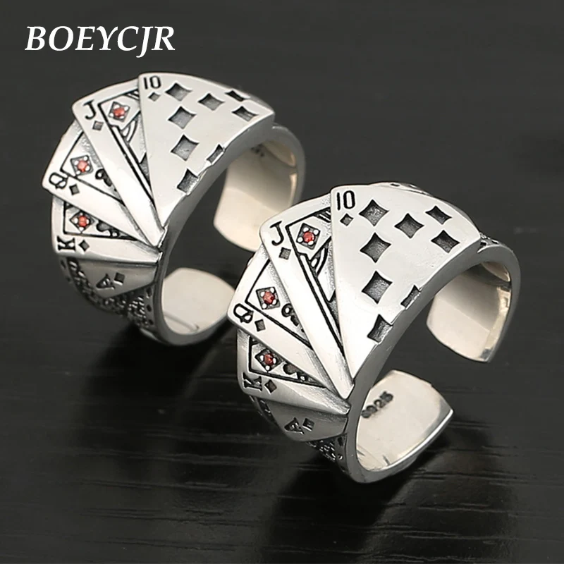 

BOEYCJR S925 Sterling Silver Poker Rings Fine Jewelry Vintage Adjustable Energy Rings for Men Gift anillo anneau