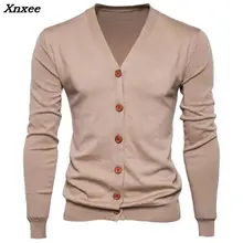 Xnxee осенний мужской свитер, Повседневный свитер с v-образным вырезом и пуговицами, длинный рукав, Хлопковый вязаный кардиган, приталенный, Pull Homme, многоцветный