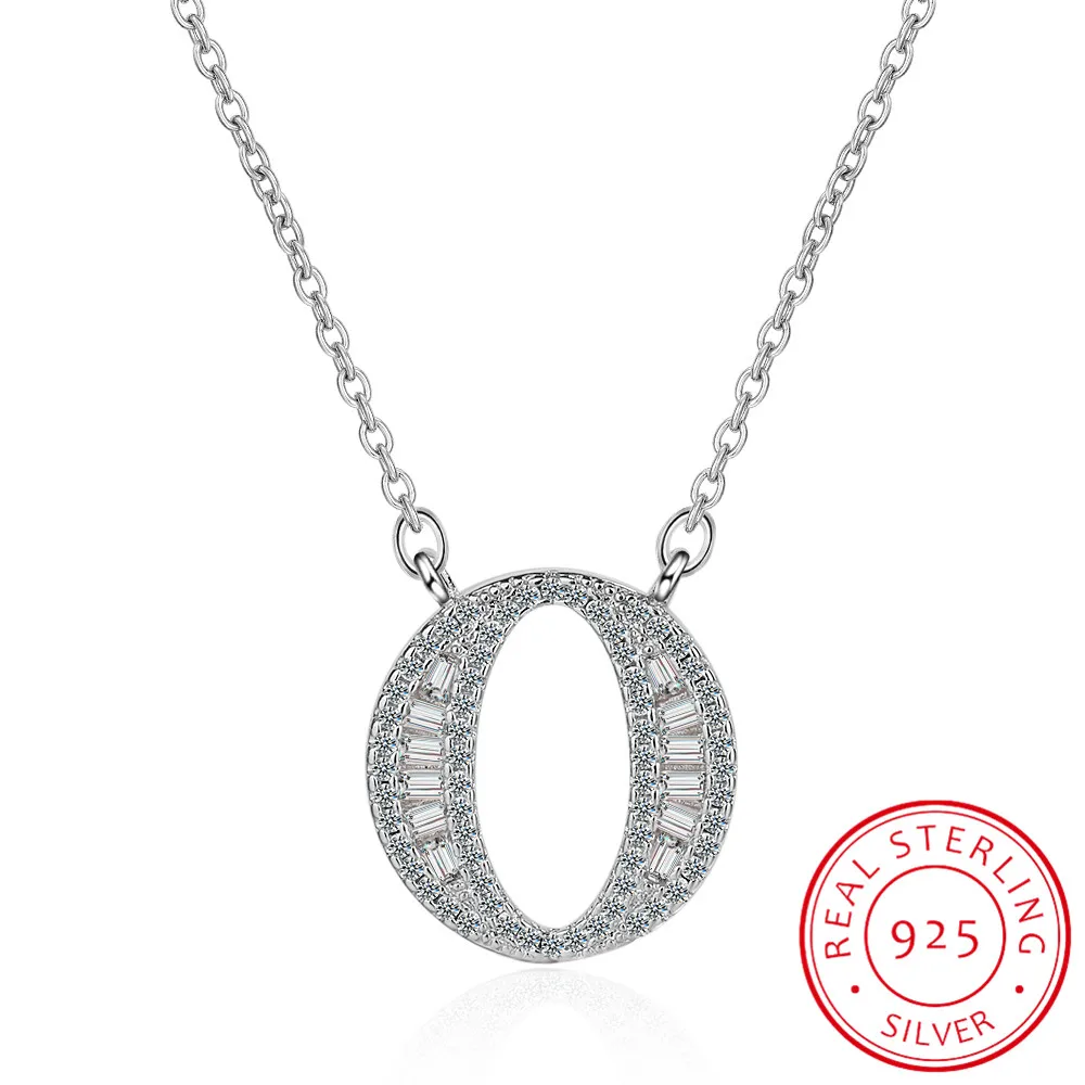 P1227 Мода AAA кубический цирконий Алфавит 26 букв кулон ожерелье для женщин, милые и милые 925 пробы серебряные ювелирные изделия - Цвет камня: O