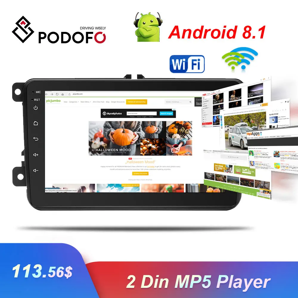 

Podofo Android 8.1 Car Radio 2 Din GPS Navigation MP5 Multimedia Player Bluetooth Wifi Autoradio For GoLf Caddy Touran Sharan