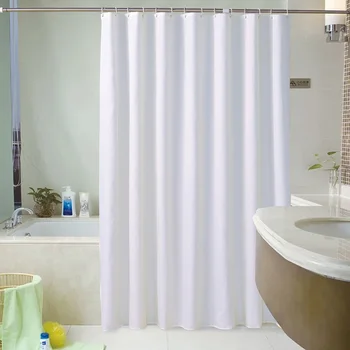 

White waterproof polyester fabric bath shower curtain with plastic rings modern blind bathroom mildewproof partition curtains