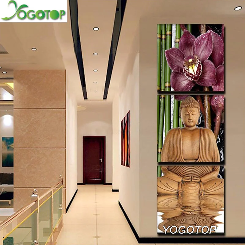 

Diamonds Embroidery Full Square Diamond Painting Cross Stitch Kits 5D DIY Diamond Mosaic Home Decoration Buddha triptych VS375