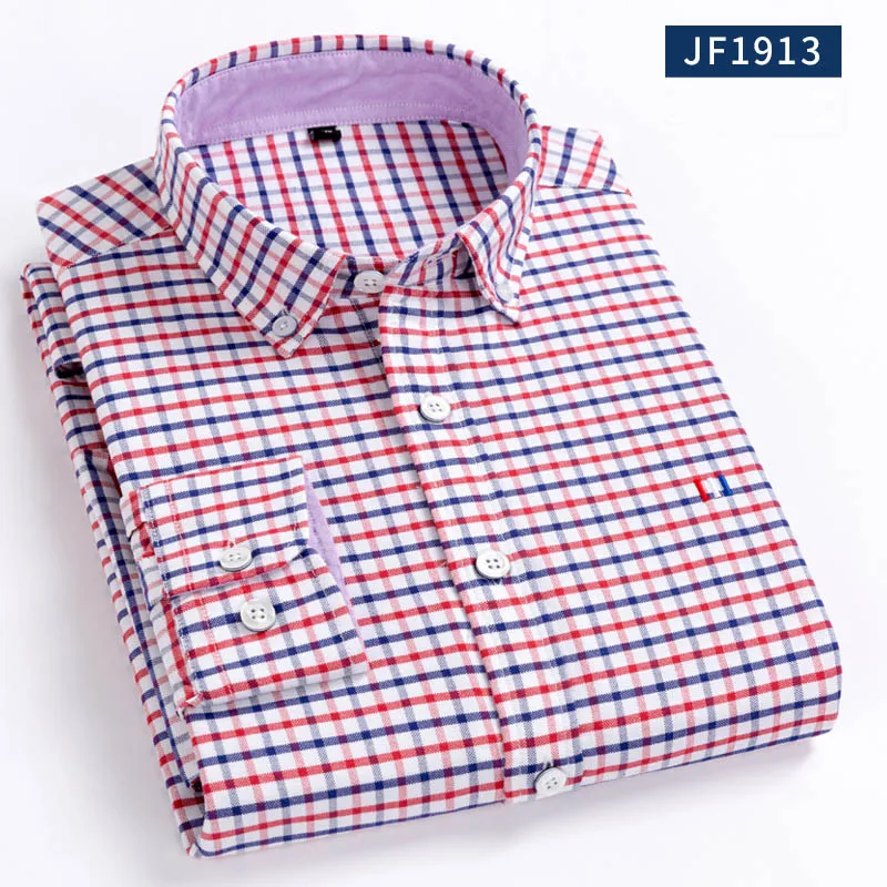 Aoliwen brand men Oxford Long Sleeve Shirt plaid stripe solid 100%cotton high quality casual oxford shirts spring autumn clothes - Цвет: SS-1913