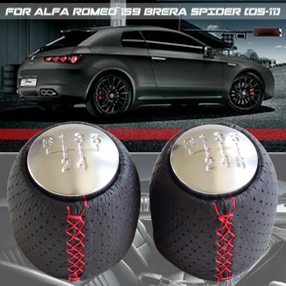 

Manual Car Leather With Black/Red Line Gear Shift Knob HandBall Lever Fit For ALFA ROMEO 159 BRERA SPIDER (05-11) For 5/6 Speed