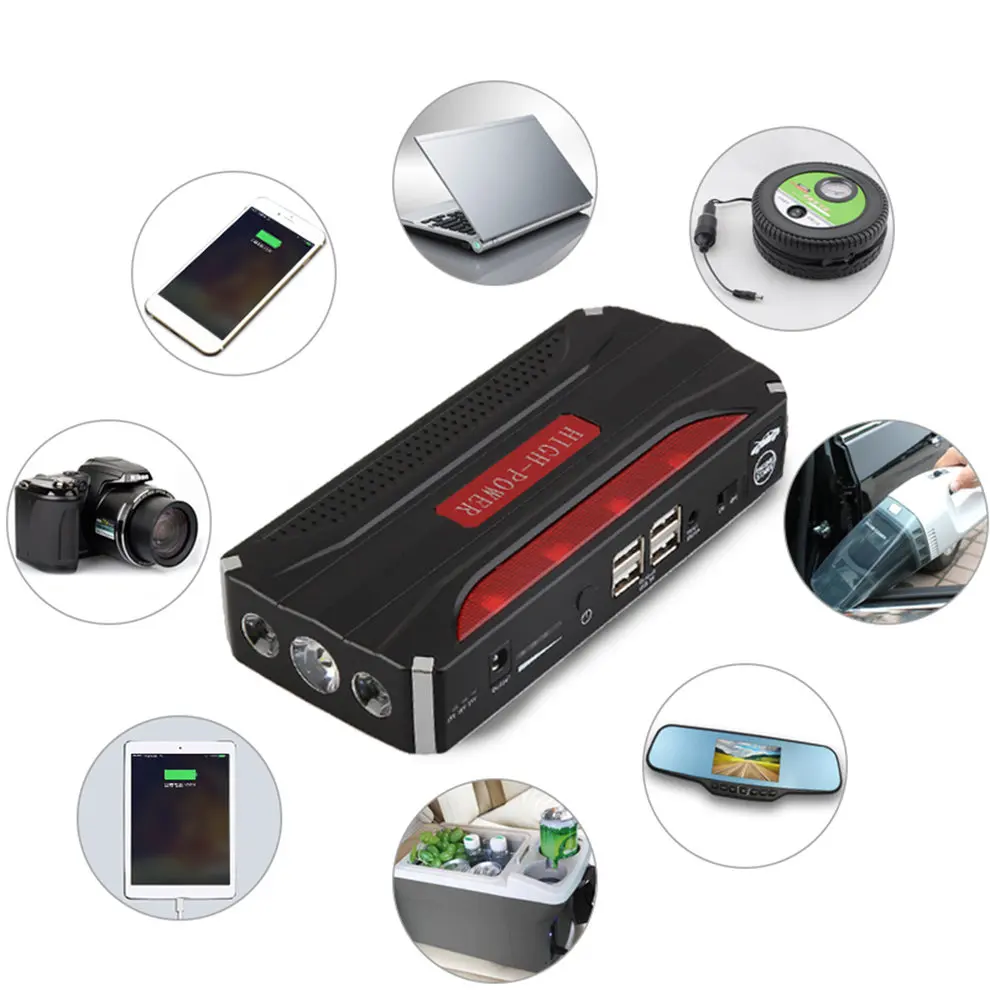 

Multifunctional 12V 4 USB Portable Mini Car Jump Starter Power Bank For Emergency Start Chargable Battery