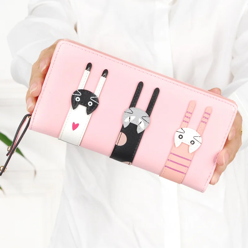 

ChuSweetlove ladies wallet new cartoon cat style button mobile wallet leather brand cute long zipper ladies wallet