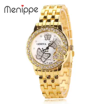 

2020 New Brand Gold Geneva Casual Quartz Watch Men and Women Stainless Steel Dress Watches Anaglyph butterfly Design