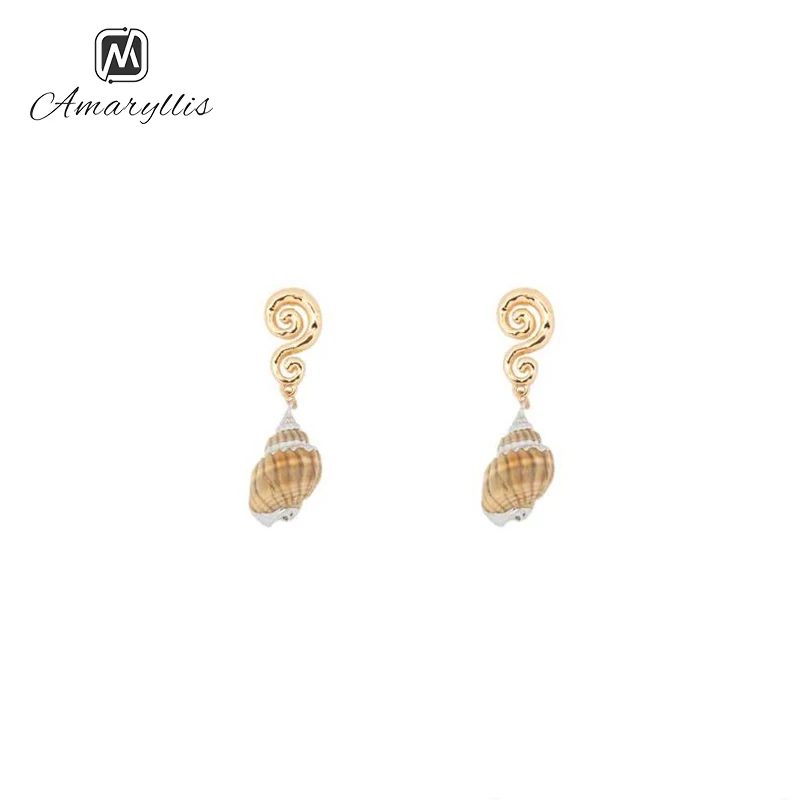 Amaiyllis Bohemia Natural Shell Stud Earrings For Women Chic Geometric Metal S925 Silver Pin Post New Statement Earring | Украшения и