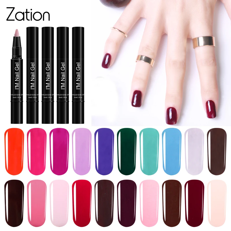 

Zation Newest Extension Design Gel Nail Varnish Pen Glitter Nails Top Base Coat Nail Gel 35 Color Newest Nail Art Brush Flat Pen