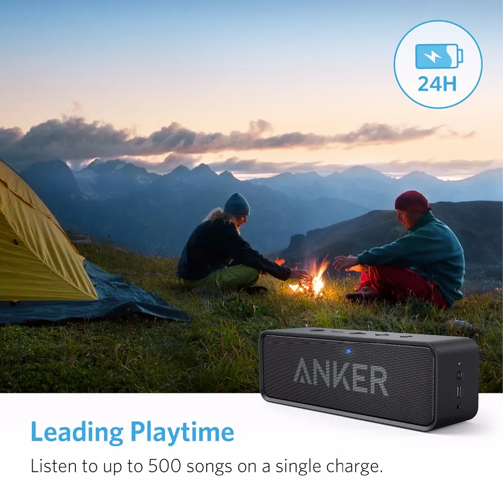 Anker SoundCore Portable Wireless Bluetooth Speaker with Dual-Driver Rich Bass 24h Playtime 66 ft Bluetooth Range & Built-in Mic