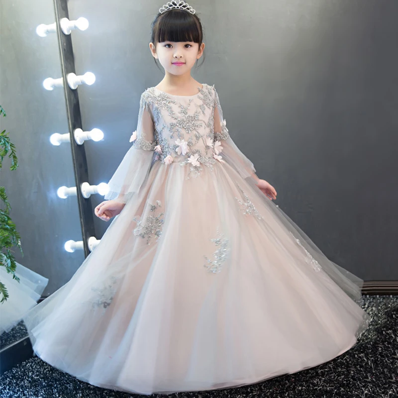 

First Holy Communion Dress Appliques Flower Girl Dresses for Wedding Ball Gown Floor Length Pricess Dress for Birthday Party K60