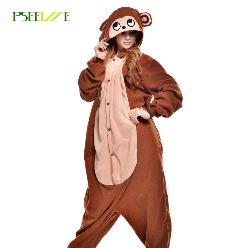 PSEEWE Winter polar fleece pajama set sleep & lounge Men Women onesies for adults animal pajamas Cute monkey couple pajamas