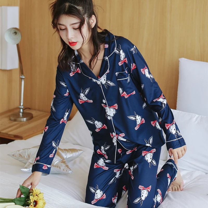 Elegant Luxury Women Comfortable Cotton Pajama Set Girl Print Pyjama