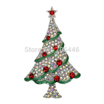 

Wholesale 2.25 Inch Beautiful Shiny Red Crystal Decorated Christmas Tree Brooch Gift Pins