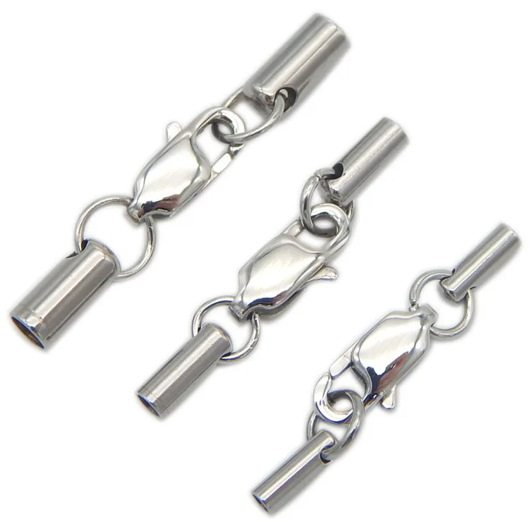 

Stainless Steel Jewelry Clasps Connectors Findings 1-5mm Round Leather Cord Ends Cap with Lobster Clasp Buckle DIY Accessories