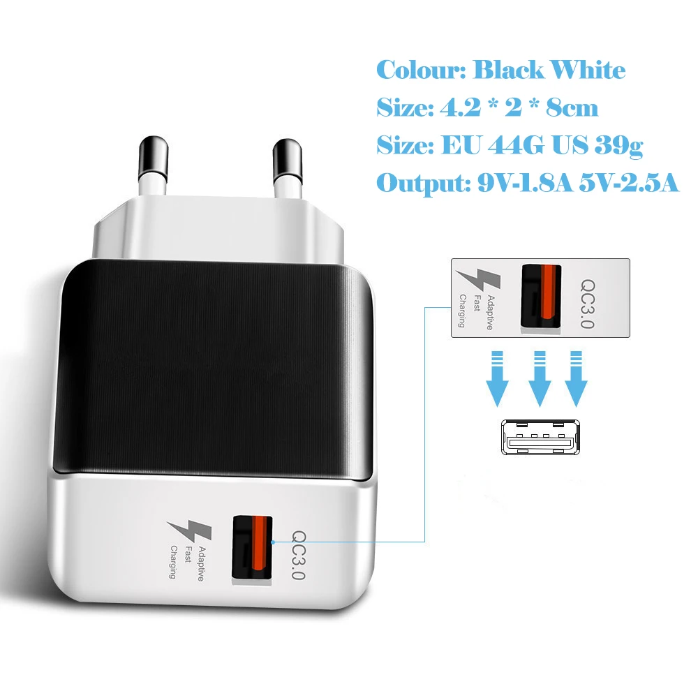 QC 3,0 Быстрая зарядка USB дорожное настенное зарядное устройство адаптер ЕС США Разъем для samsung для LG G6 xiaomi A2 Lite note 6 pro iphone зарядное устройство